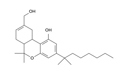 Sticker - hu-210 molecule, structural chemical formula, ball-and-stick model, isolated image synthetic cannabinoid