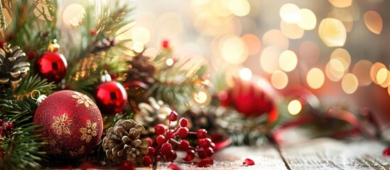 Poster - Festive New Year s arrangement adorned with Christmas ornaments for a copy space image