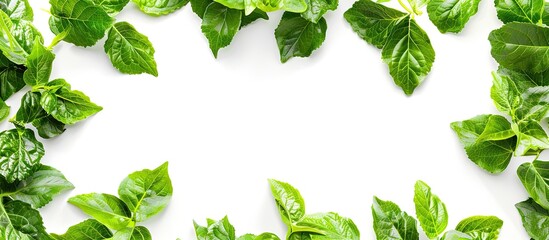 Leinwandbilder - Green leaves shaped to form a frame against a white backdrop perfect as a copy space image