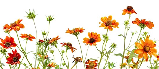 Aufkleber - A detailed shot of Mexican sunflowers against a white backdrop with copy space image