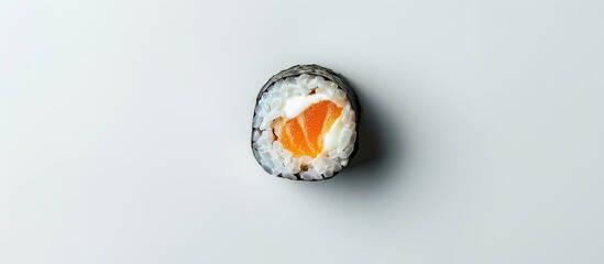 Poster - Soft focused top view of a Cushi roll adorned with cream cheese ideal for a copy space image