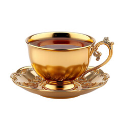 Golden vintage tea cupisolated on transparent or white background 