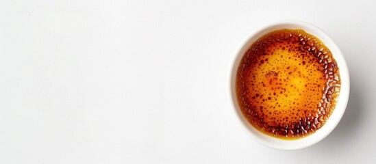Aufkleber - Top view of a homemade creme brulee set against a white background with ample copy space image provided