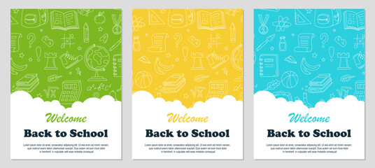 back to school poster set. back to school social media template collection with hand draw doodle bac