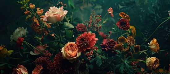 Poster - Floral arrangement in cinematic aesthetic with copy space image