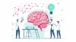 © Chryses - Whimsical vector illustration of scientists studying brain, cute style, bold lines, minimalism, high resolution, digital art. Created with Generative AI.