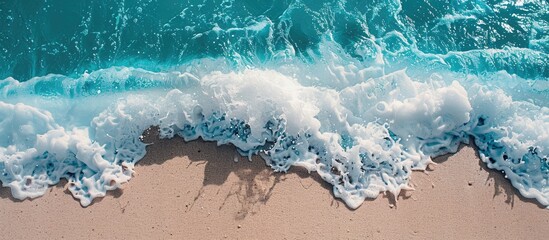 Poster - Beach scene with waves hitting the shore in a picture with blank space for text. with copy space image. Place for adding text or design