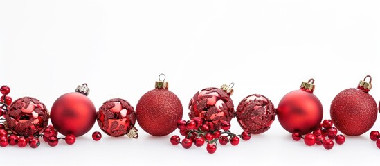 Sticker - A Christmas themed border set against a white backdrop adorned with red Christmas balls perfect as a copy space image