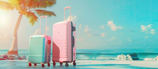 Wall Mural - Travel essentials like luggage and suitcase are vital for summer vacations perfect for this copy space image