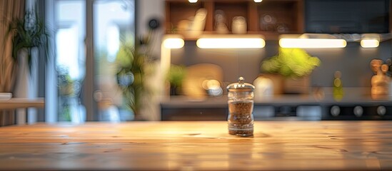 Poster - Blurry kitchen setting with a tabletop creating a copy space image