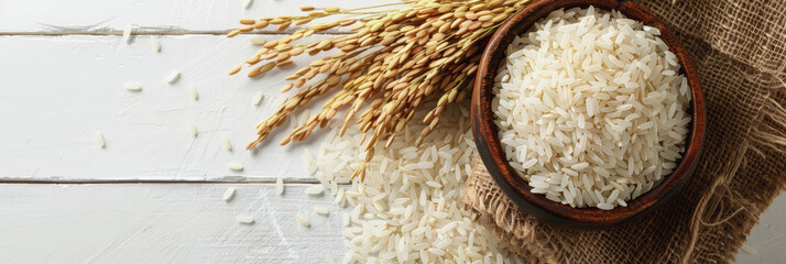 Wall Mural - World Rice Day. rice harvesting. a handful of rice