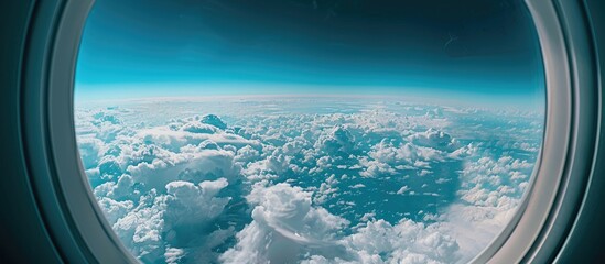 Poster - View of a cloud and blue sky through an airplane window with copy space image