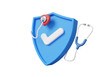 © N ON NE ON - Shield protection health checkup heartbeat medical doctor stethoscope diagnosis floating on isolated background. healthcare checkmark concept. 3d rendering