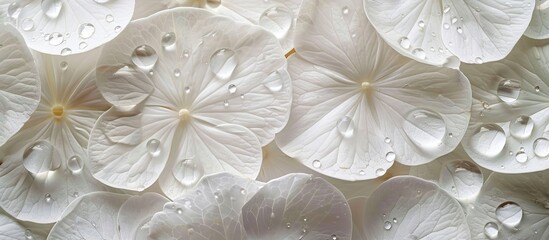 Aufkleber - White flower petals with water drops on them displayed in a copy space image