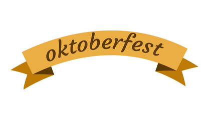 Wall Mural - Brown ribbon scroll with text oktoberfest isolated on transparent and white background. Banner element closeup for beer festival design decoration. Vector illustration. Festive lettering form arch.