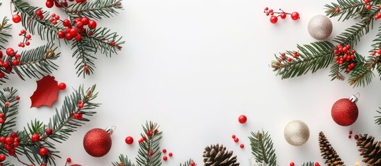 Poster - Festive Christmas decorations showcased on a white backdrop with copy space image