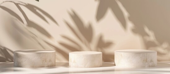 Poster - Minimal mockup featuring three stone podiums for displaying cosmetic products with ample copy space in the image