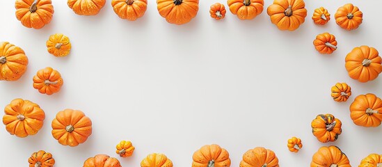 Poster - A Halloween themed arrangement with a frame of tiny pumpkins on a white background offers space for additional text or images