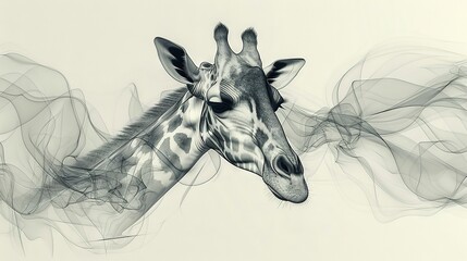 Naklejka na meble  A monochromatic image of a giraffe's head emitting heavy plumes of smoke