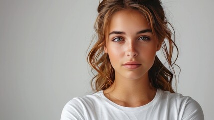 Canvas Print - Portrait of a Young Woman with Wavy Brown Hair