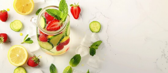Aufkleber - Health and wellness theme with a refreshing infused water drink made of cucumber strawberry mint and lemonade perfect for spring and summer days with ample copy space image for customization