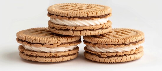 Leinwandbilder - Sandwich cookies featuring creamy filling Featured on a white backdrop with a clear area for additional images or text