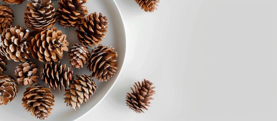 Poster - White background plate featuring pine cones creates an ideal copy space image
