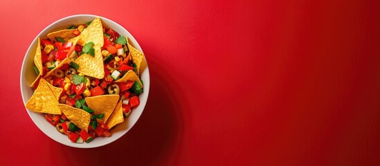 Aufkleber - Nacho bowl on vibrant backdrop with copy space image