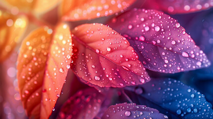 Sticker - Vibrant Dew Drops on Colorful Leaves