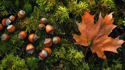 Acorns and oak leaf. Generative AI