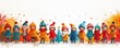 © Naret - Cute Cartoon of children dressing up in festive holiday costumes, colorful background, holiday preparations, medium shot