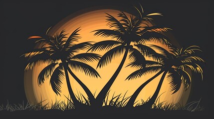 Wall Mural - Tropical Sunset Silhouette with Palm Trees and Golden Sky