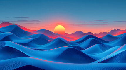 Wall Mural - Sunset Over Abstract Mountains