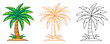 © Coxic25 - Palm tree, colorful and line icons set. Summer beach concept, vector outline icon, monochrome and color illustration. Tropical, exotic tree, summertime. For sticker, coloring book, logo, label