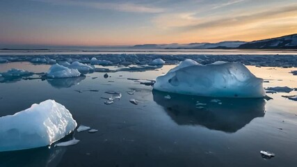 arctic icebergs in greenland, seen by drones. global warming concept. in the arctic sea. you can eas