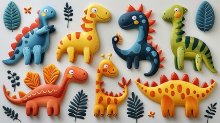 With its cartoon watercolor dinosaurs, this set of six textiles and prints is ideal for children's textiles and prints.