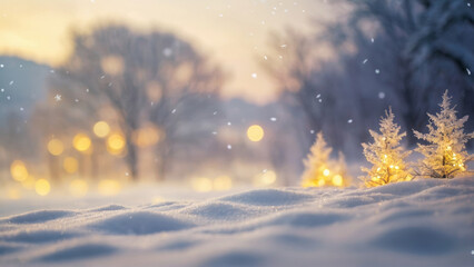 Poster - Snowy winter landscape with glowing trees