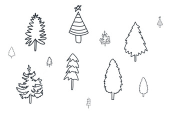 Wall Mural - Christmas tree cute doodle organic line hand drawn
