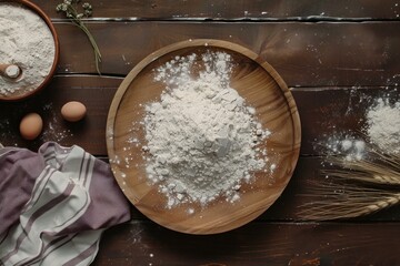 Wall Mural - Baker is gathering ingredients like flour and eggs to prepare dough