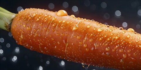 Wall Mural - Closeup of a peeled orange carrot with water droplets on its surface. Concept Food Photography, Close-up Shots, Fresh Produce, Healthy Eating, Vibrant Colors