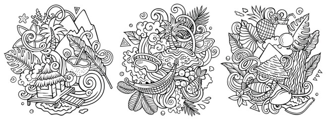 Wall Mural - Bora-Bora cartoon vector doodle designs set.