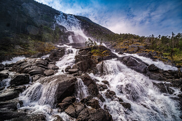 Canvas Print - Langfossen wild waterfall in Norway