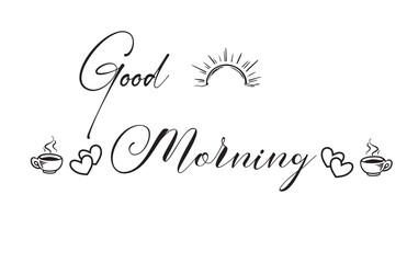 Good morning vector line calligraphy. Vector illustration of wish good morning. Typography design isolated on white background. Handwritten modern continuous line lettering with swooshes.