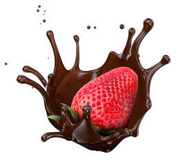 Wall Mural - strawberry with chocolate splash isolated on a white background. Clipping path