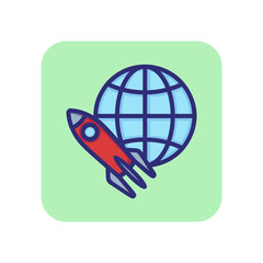 Wall Mural - Global mission line icon. Planet, globe, rocket, start. Global business concept. Can be used for topics like startup, management, new project