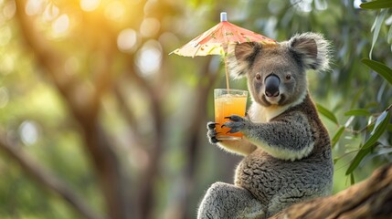 Wall Mural - Koala Enjoying a Drink