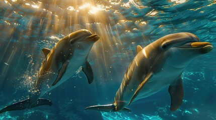 Poster - Dolphins Swimming in Sunlight