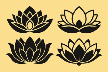 Wall Mural - A set of lotus flowers silhouette vector art illustration