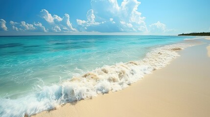 August Beach. Tranquil Waves on Sandy Beach with Tropical Summer Background