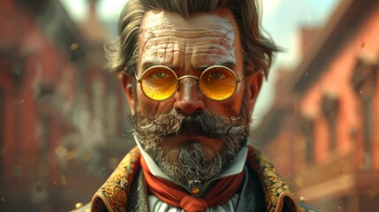 An English folklore portrait of a legendary outlaw in an animated movie. Artstyle: animation 3D digital, realistic light render. Illustration 3D.